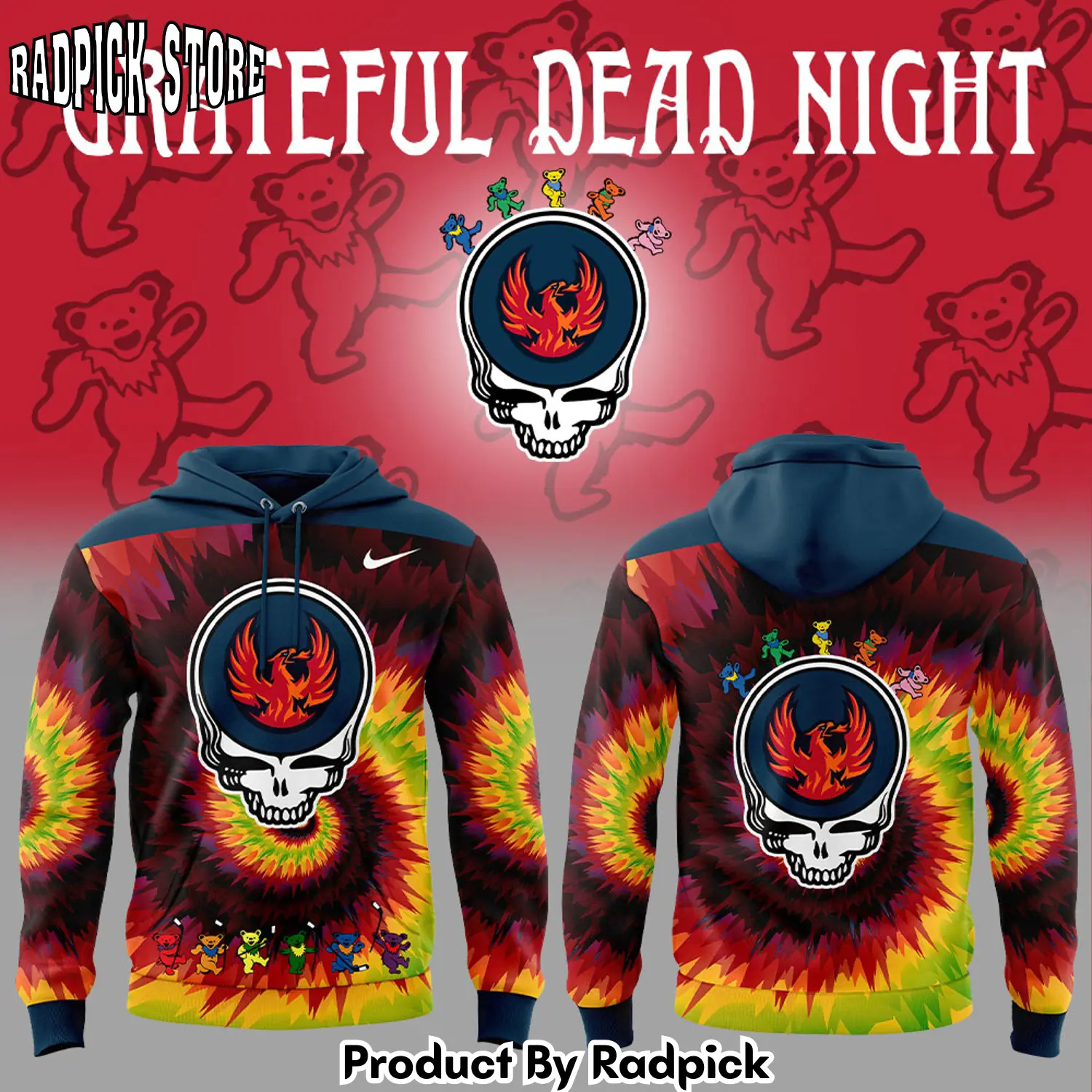 Coachella valley firebirds grateful dead night v2 hoodie joggers hoodie and long pants set rp291823